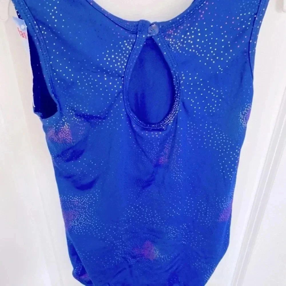 Girls Size 10 Sparkly Blue One Piece Swimsuit NWT Galaxy Print